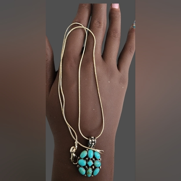 turquoise Jewelry - Sterling Turquoise Cabochons Pendant 18"  Necklace